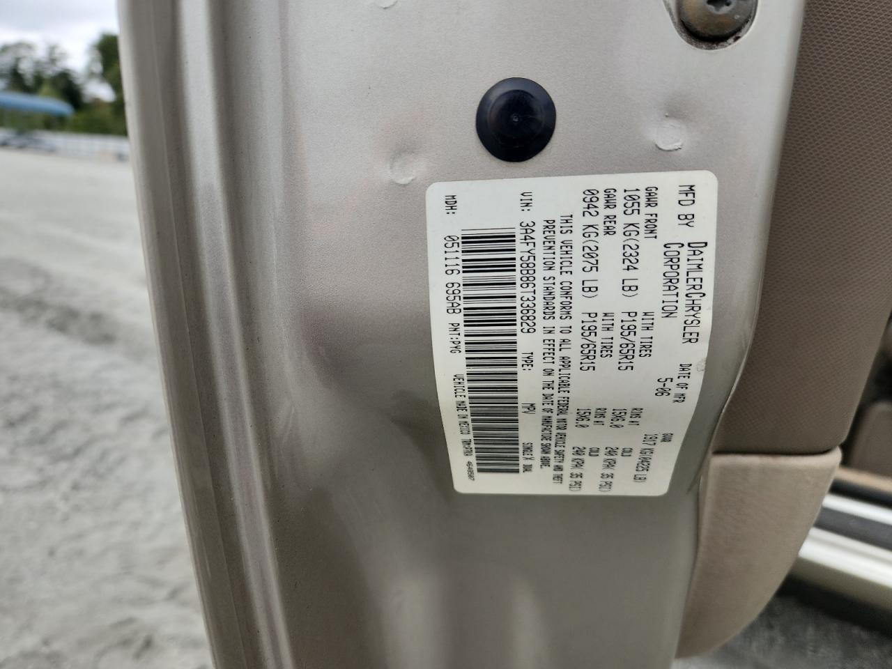 2006 Chrysler Pt Cruiser Touring VIN: 3A4FY58B86T336829 Lot: 85365255