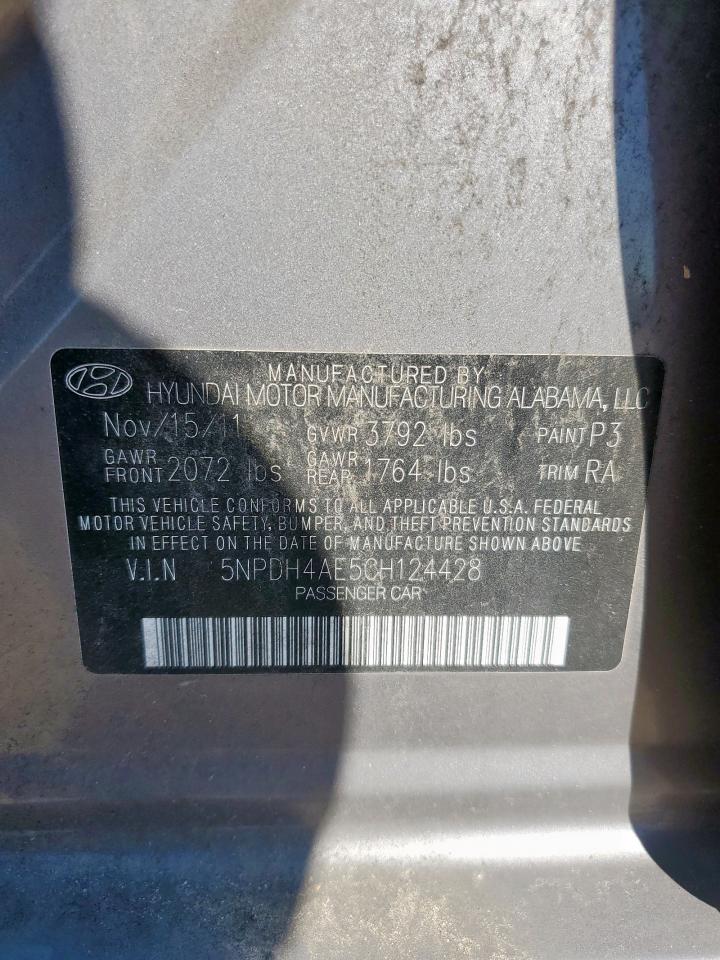 2012 Hyundai Elantra Gls VIN: 5NPDH4AE5CH124428 Lot: 86171865