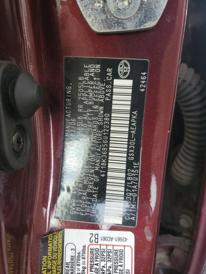 2006 Toyota Avalon Xl VIN: 4T1BK36B56U122380 Lot: 86325055