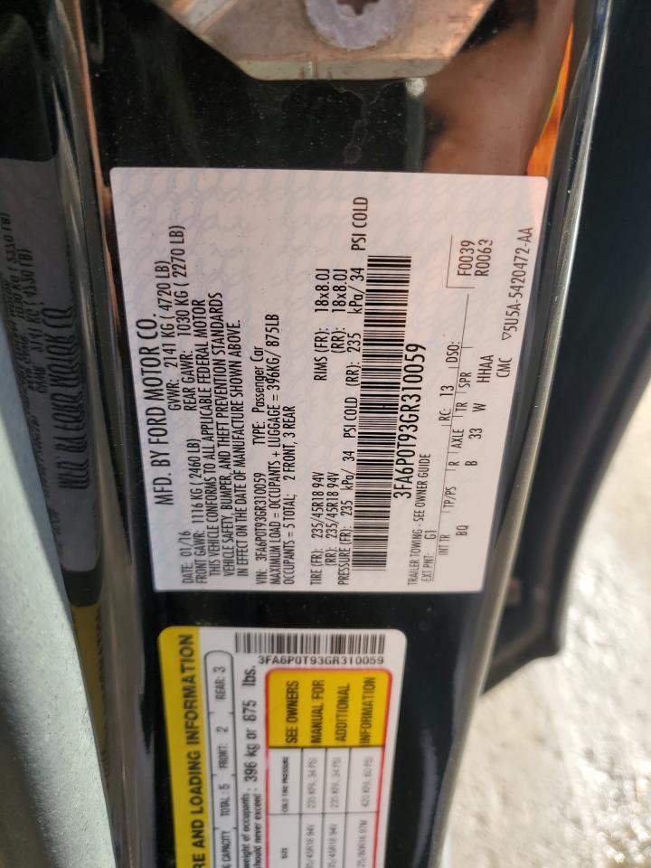 2016 Ford Fusion Se VIN: 3FA6P0T93GR310059 Lot: 84302125