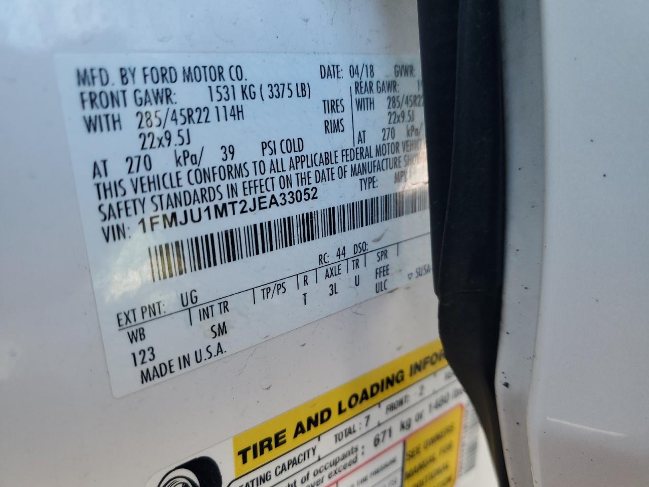 2018 Ford Expedition Platinum VIN: 1FMJU1MT2JEA33052 Lot: 84904125