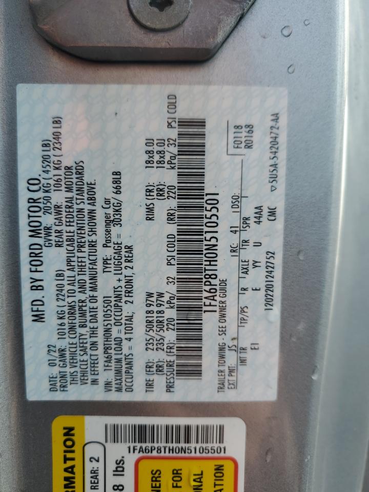 2022 Ford Mustang VIN: 1FA6P8TH0N5105501 Lot: 90439295