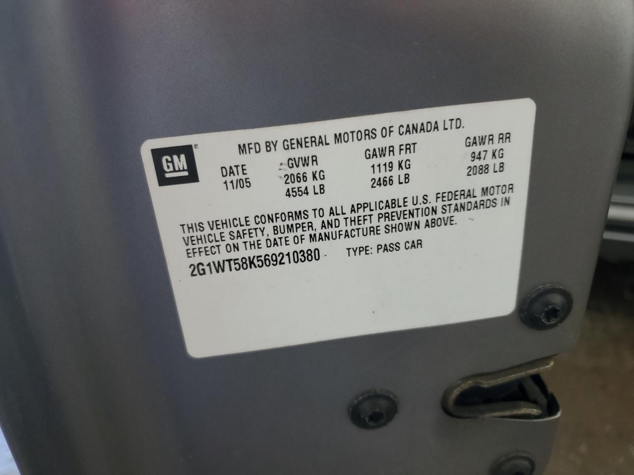 2006 Chevrolet Impala Lt VIN: 2G1WT58K569210380 Lot: 85748155