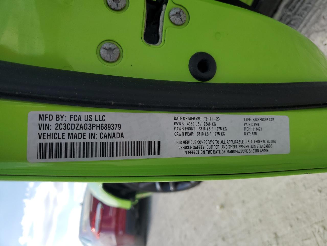 2023 Dodge Challenger Sxt VIN: 2C3CDZAG3PH689379 Lot: 87216245