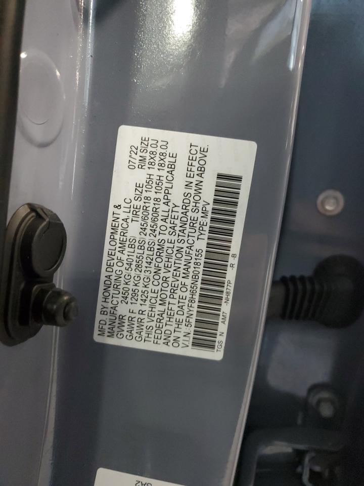 2022 Honda Passport Trail Sport VIN: 5FNYF8H65NB018155 Lot: 90069155