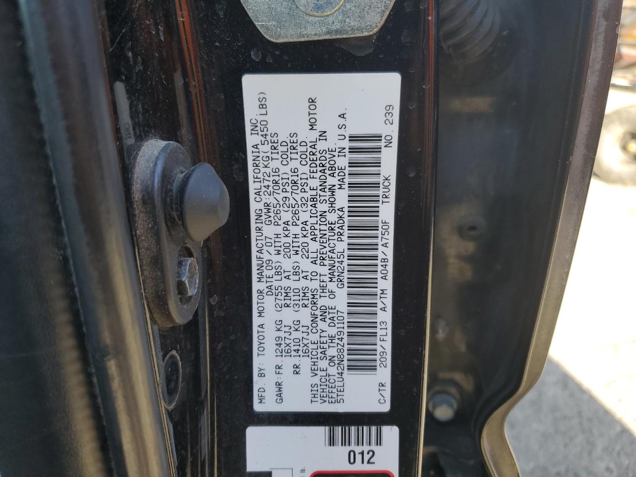 2008 Toyota Tacoma Double Cab VIN: 5TELU42N88Z491107 Lot: 86079155