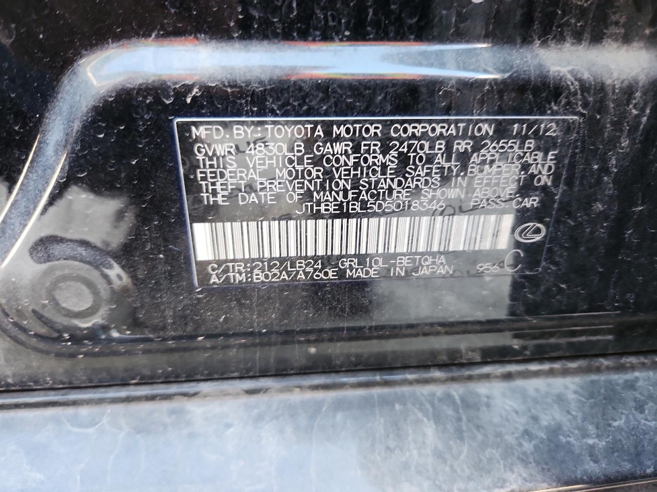 2013 Lexus Gs 350 VIN: JTHBE1BL5D5018346 Lot: 81227645