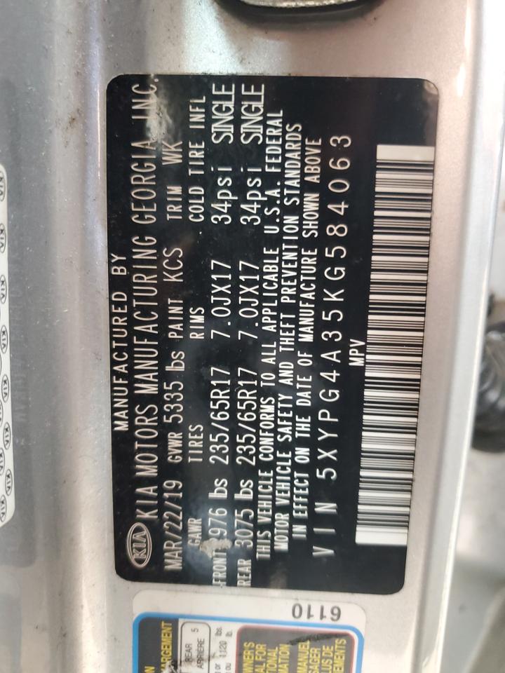 2019 Kia Sorento L VIN: 5XYPG4A35KG584063 Lot: 85785515