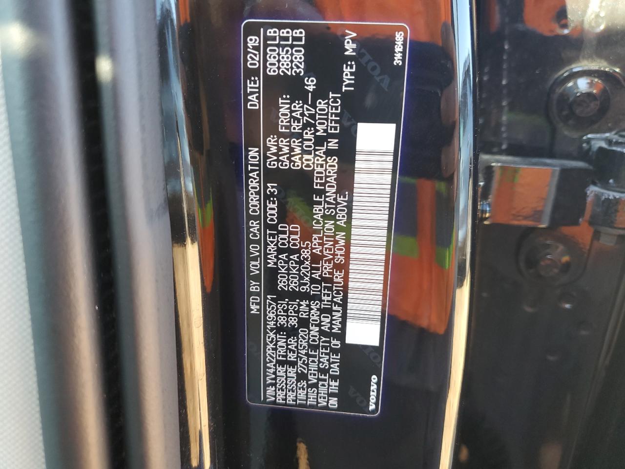 2019 Volvo Xc90 T6 Momentum VIN: YV4A22PK5K1496571 Lot: 90825855