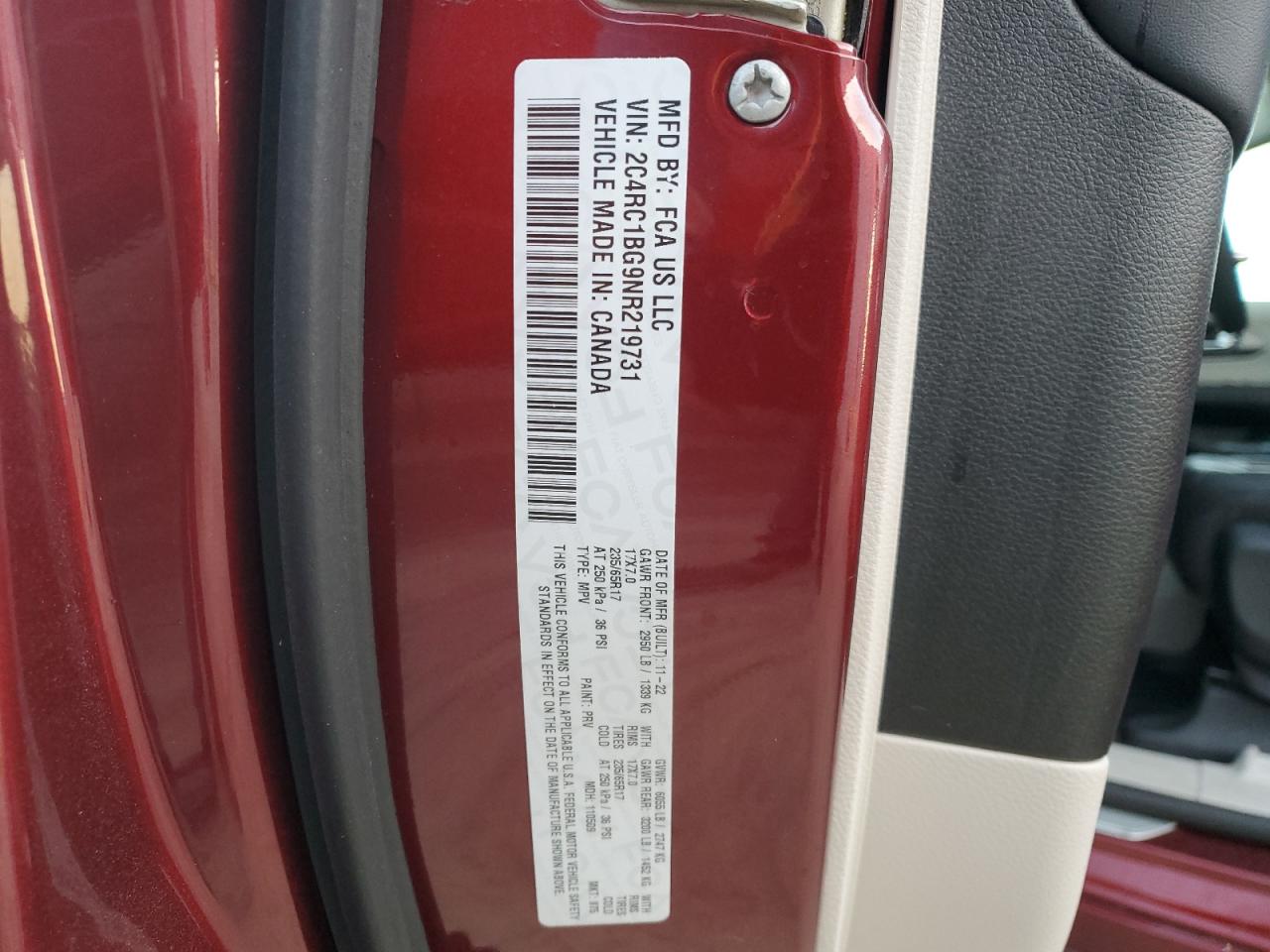 2022 Chrysler Pacifica Touring L VIN: 2C4RC1BG9NR219731 Lot: 84651905