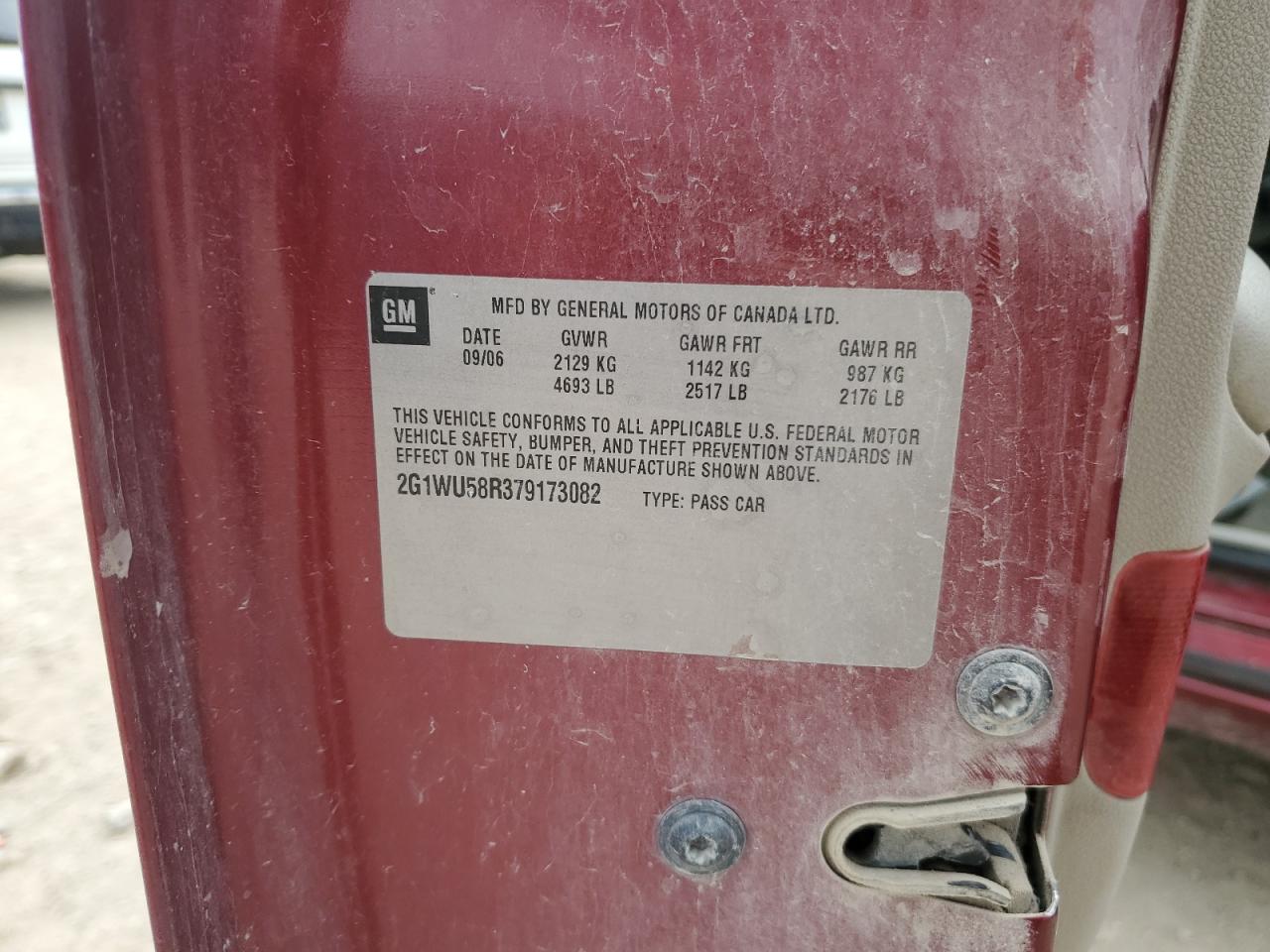 2007 Chevrolet Impala Ltz VIN: 2G1WU58R379173082 Lot: 82355235