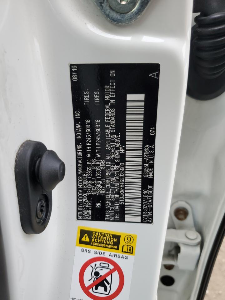 2016 Toyota Highlander Xle VIN: 5TDJKRFH4GS325600 Lot: 85768345