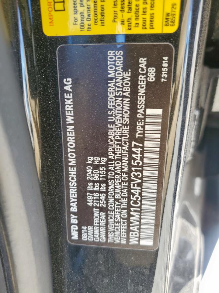 2015 BMW X1 Sdrive28I VIN: WBAVM1C54FV315447 Lot: 85843145