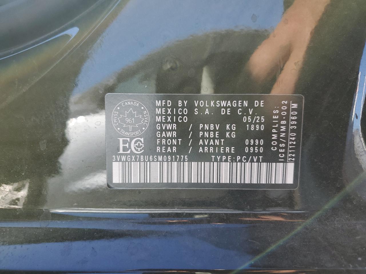 2025 Volkswagen Jetta Sel VIN: 3VWGX7BU6SM091775 Lot: 85810585