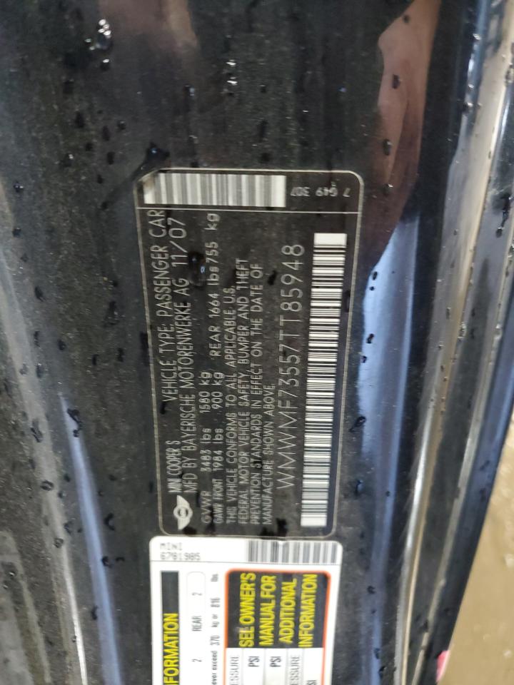 2007 Mini Cooper S VIN: WMWMF73557TT85948 Lot: 86838225