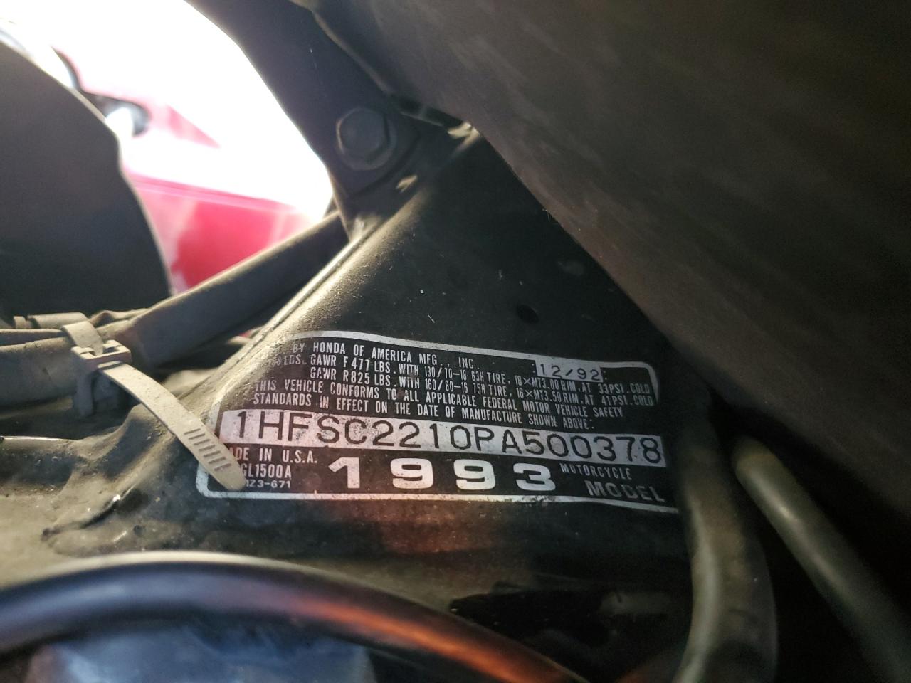 1993 Honda Gl1500 A VIN: 1HFSC2210PA500378 Lot: 85717825