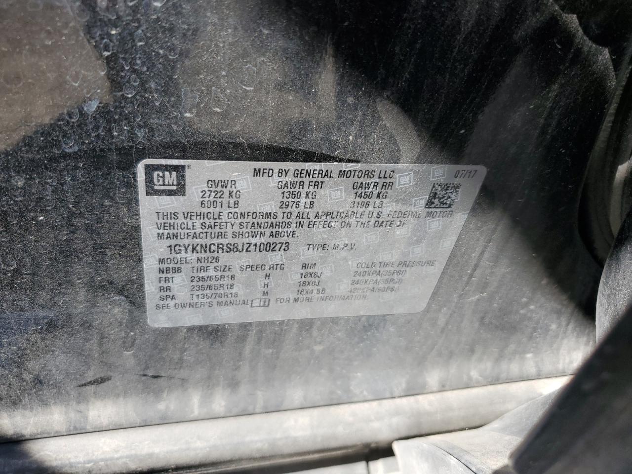 2018 Cadillac Xt5 Luxury VIN: 1GYKNCRS8JZ100273 Lot: 87270375