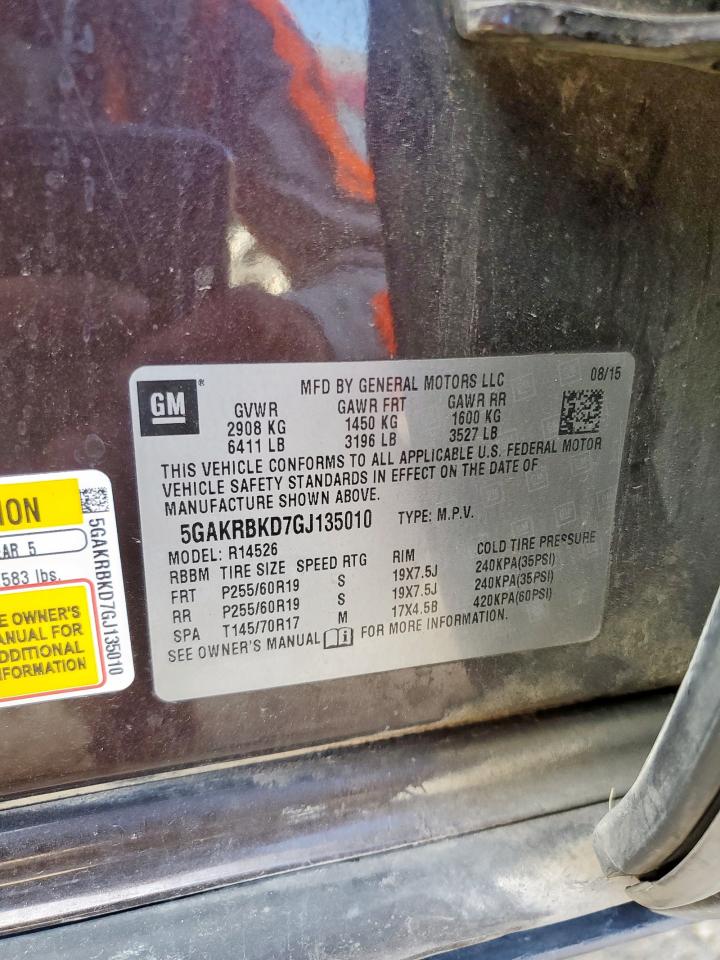 2016 Buick Enclave VIN: 5GAKRBKD7GJ135010 Lot: 82232985