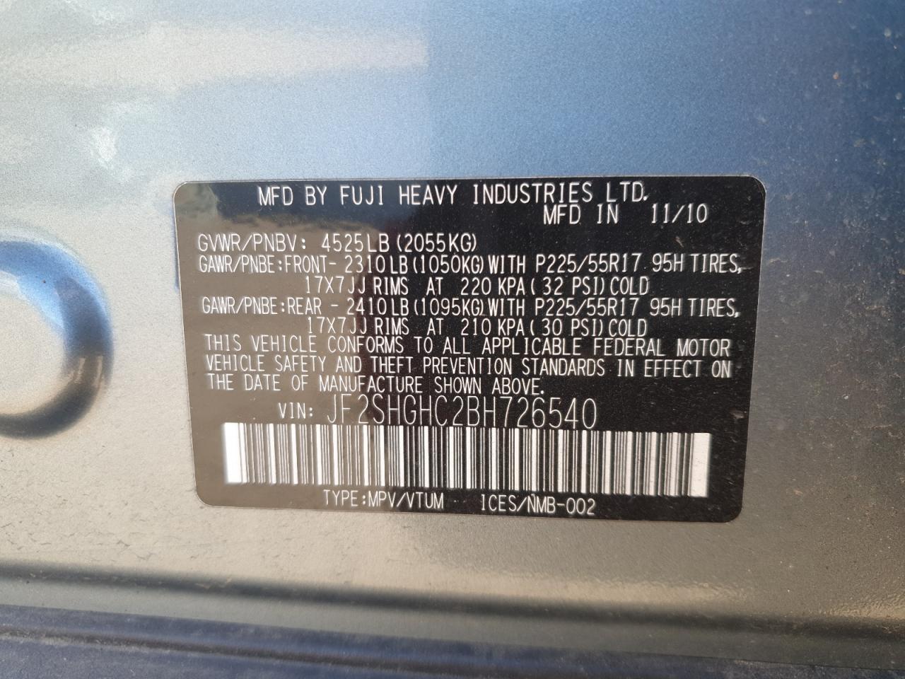 2011 Subaru Forester Touring VIN: JF2SHGHC2BH726540 Lot: 91026005