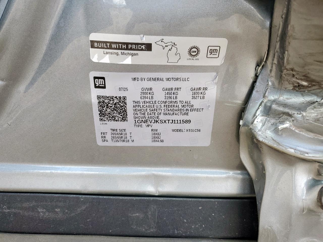 2026 Chevrolet Traverse Z71 VIN: 1GNEVJKSXTJ111589 Lot: 84915755