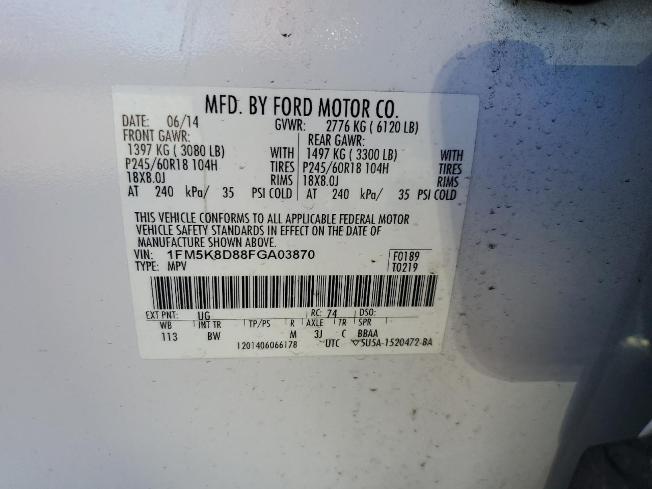 2015 Ford Explorer Xlt VIN: 1FM5K8D88FGA03870 Lot: 85297965