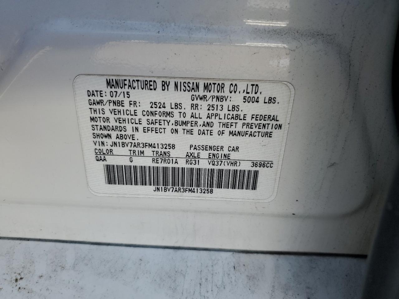 2015 Infiniti Q50 Base VIN: JN1BV7AR3FM413258 Lot: 82501065