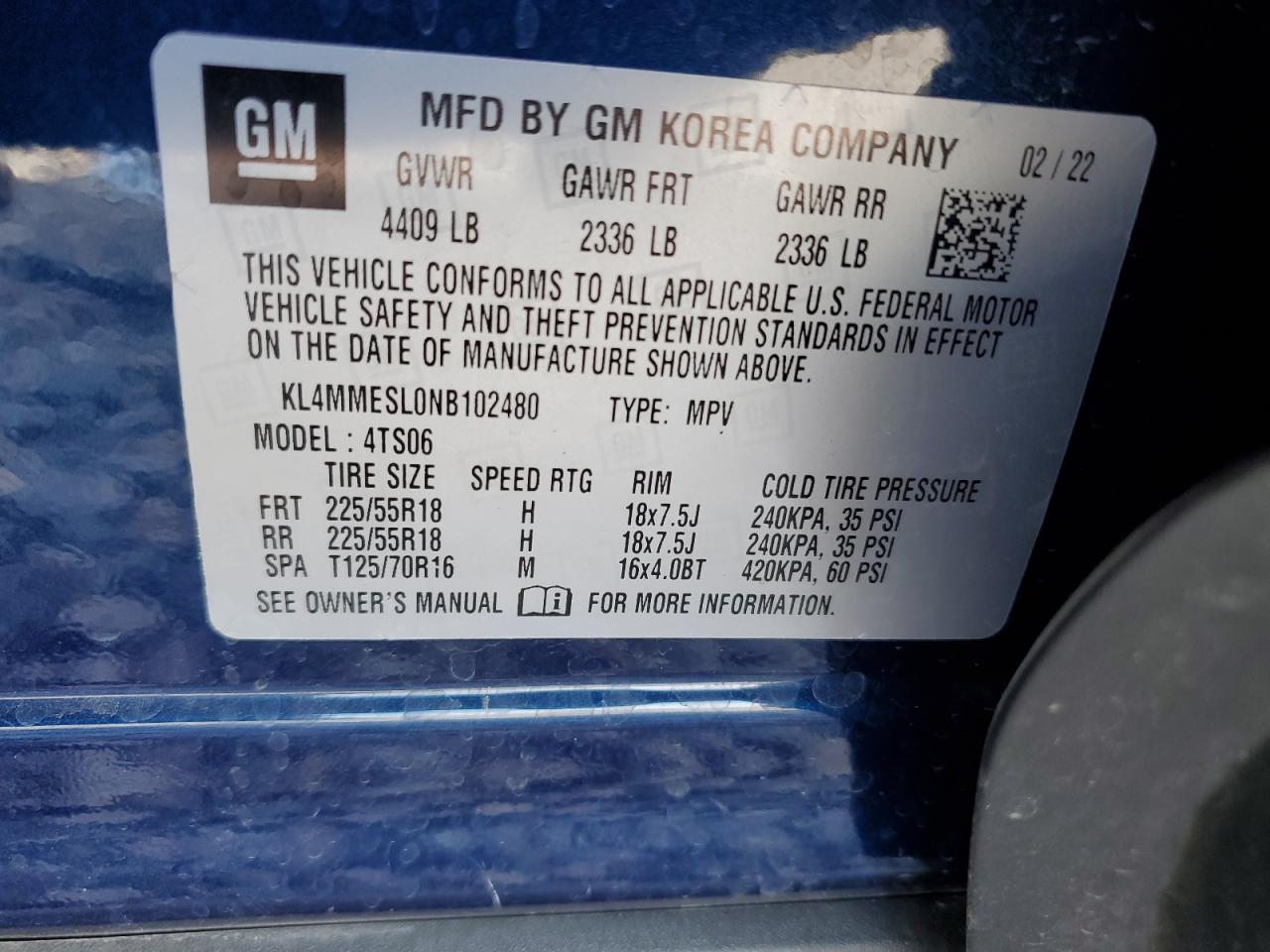 2022 Buick Encore Gx Select VIN: KL4MMESL0NB102480 Lot: 90248605