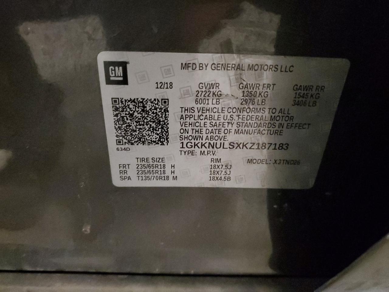 2019 GMC Acadia Slt-1 VIN: 1GKKNULSXKZ187183 Lot: 82334435