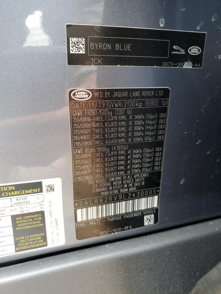 2020 Land Rover Discovery Hse VIN: SALRR2RV9L2430005 Lot: 90495035