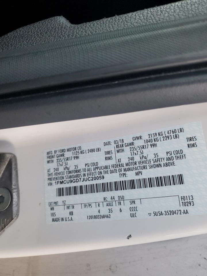 2018 Ford Escape Se VIN: 1FMCU9GD7JUC20059 Lot: 90476955