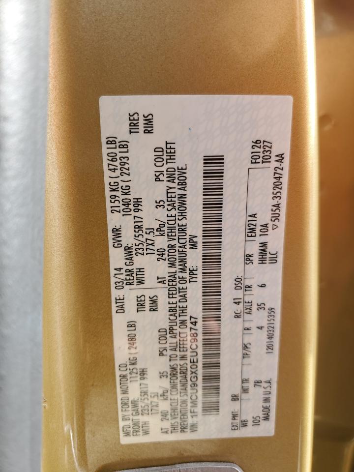 2014 Ford Escape Se VIN: 1FMCU9GX0EUC98747 Lot: 86630315