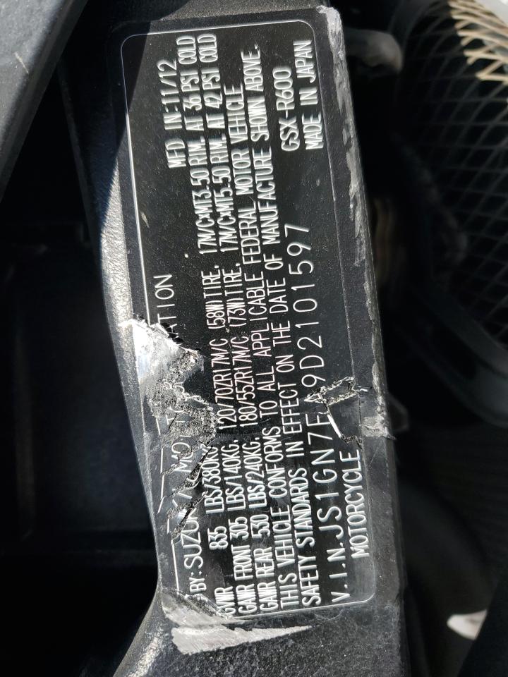 2013 Suzuki Gsx-R600 VIN: JS1GN7FA9D2101597 Lot: 82270815