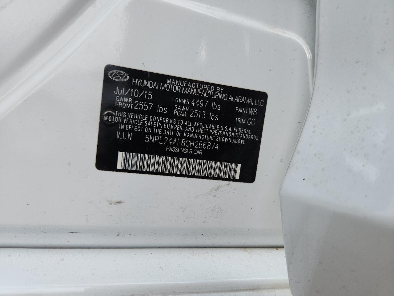 2016 Hyundai Sonata Se VIN: 5NPE24AF8GH266874 Lot: 85007205