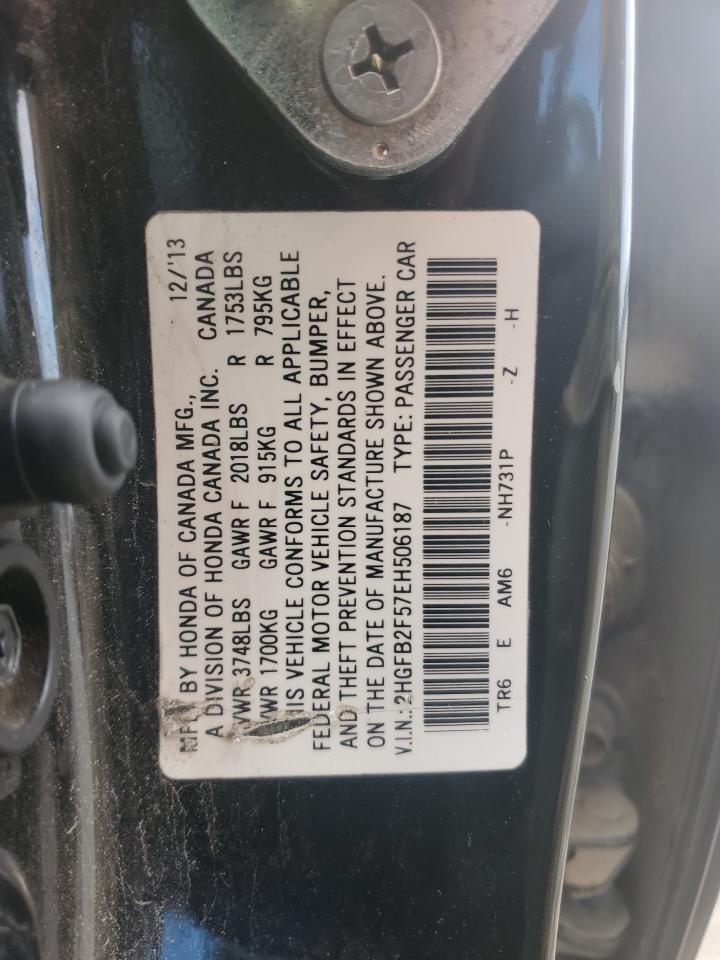 2014 Honda Civic Lx VIN: 2HGFB2F57EH506187 Lot: 82411685