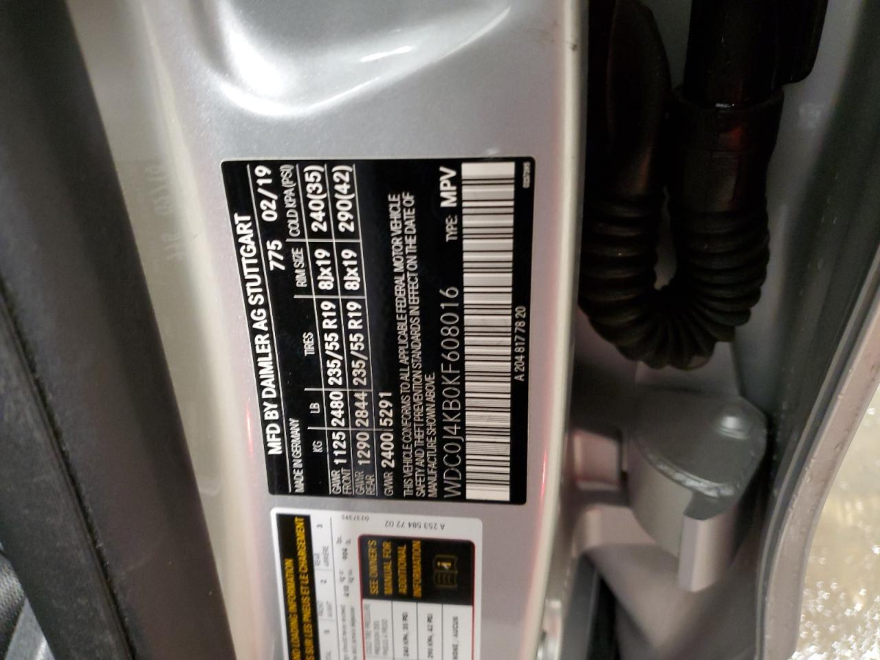 2019 Mercedes-Benz Glc Coupe 300 4Matic VIN: WDC0J4KB0KF608016 Lot: 90066885