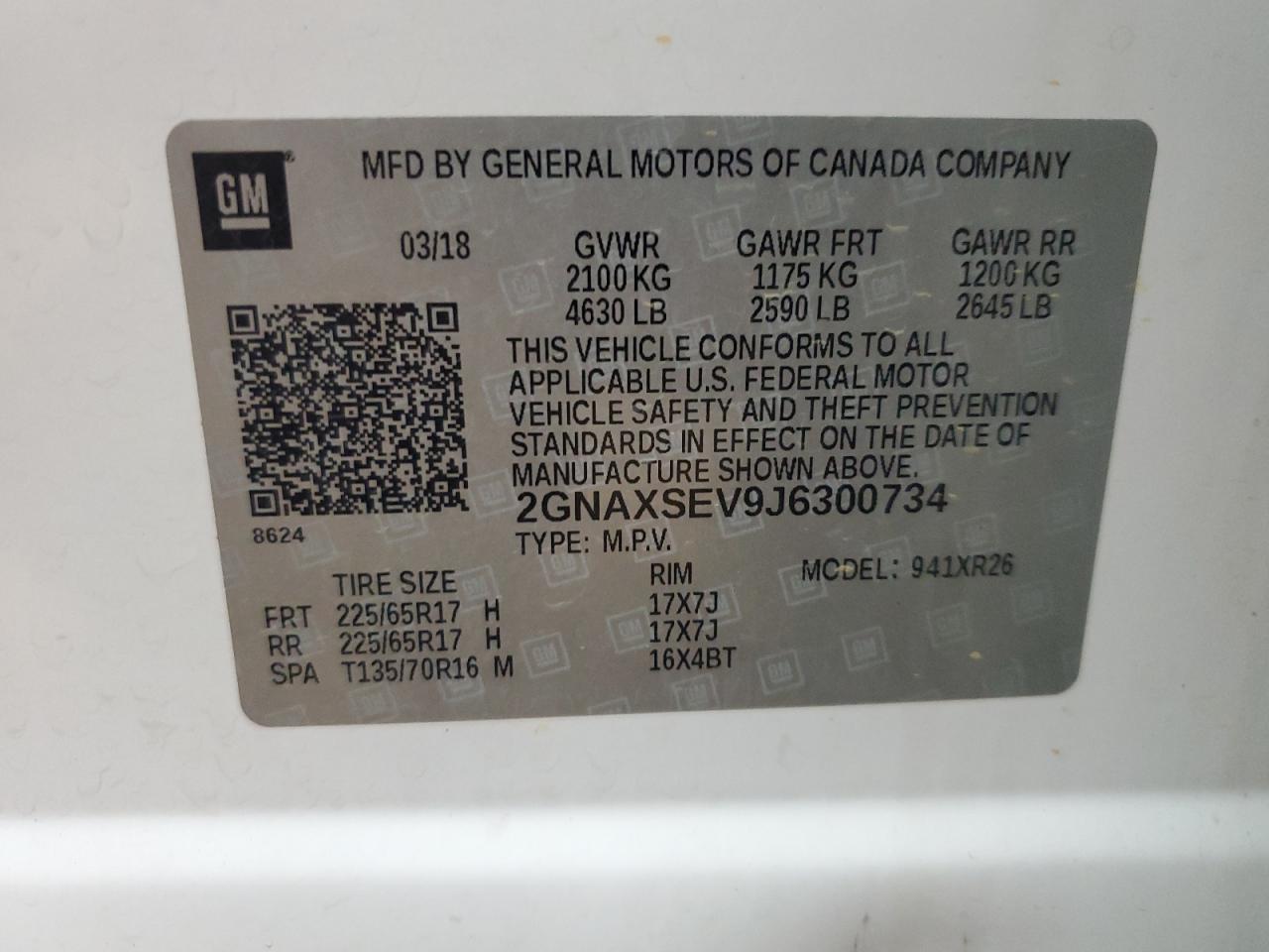 2018 Chevrolet Equinox Lt VIN: 2GNAXSEV9J6300734 Lot: 82364635