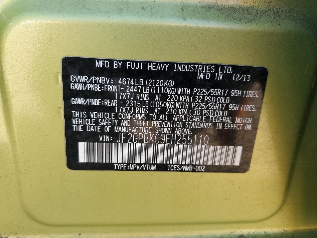 2014 Subaru Xv Crosstrek 2.0I Hybrid Touring VIN: JF2GPBKC9EH255110 Lot: 84831525