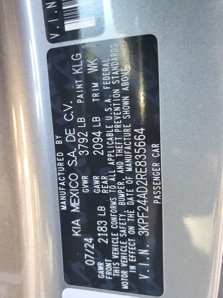 2024 Kia Forte Lx VIN: 3KPF24AD2RE835664 Lot: 82239895