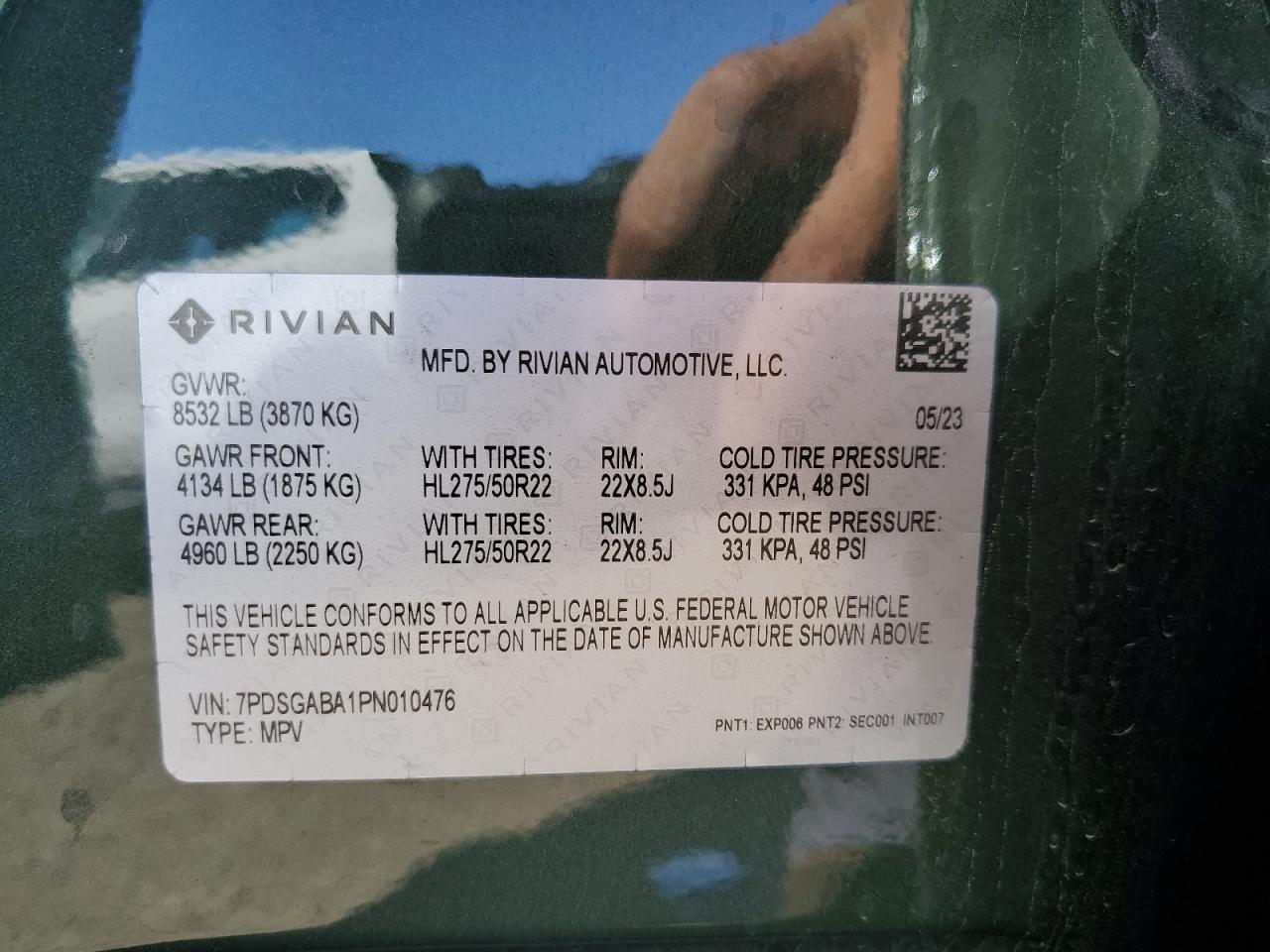 2023 Rivian R1S Adventure VIN: 7PDSGABA1PN010476 Lot: 89556395