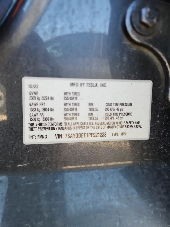 2023 Tesla Model Y VIN: 7SAYGDEE1PF921233 Lot: 85536755