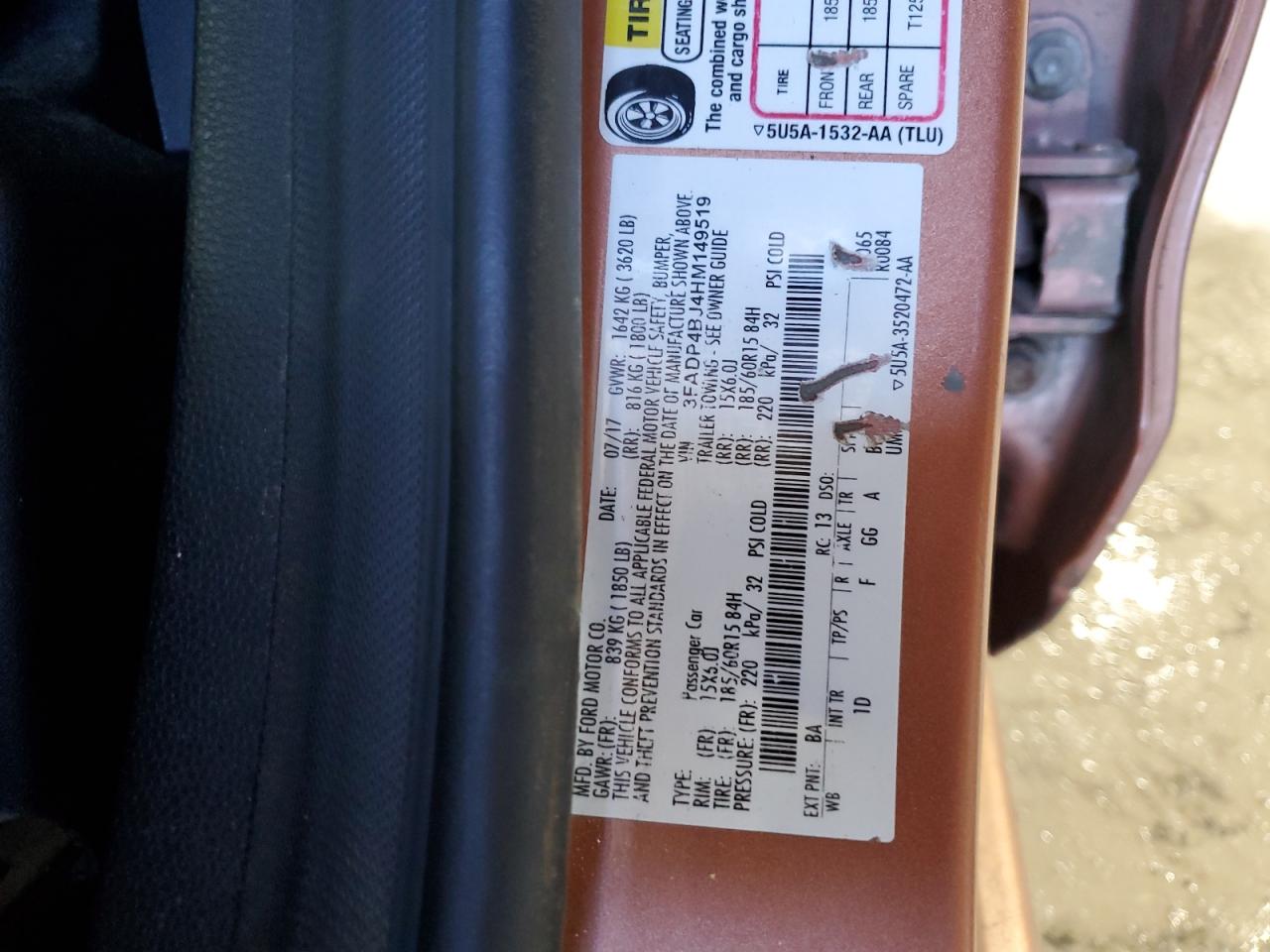 2017 Ford Fiesta Se VIN: 3FADP4BJ4HM149519 Lot: 85358035