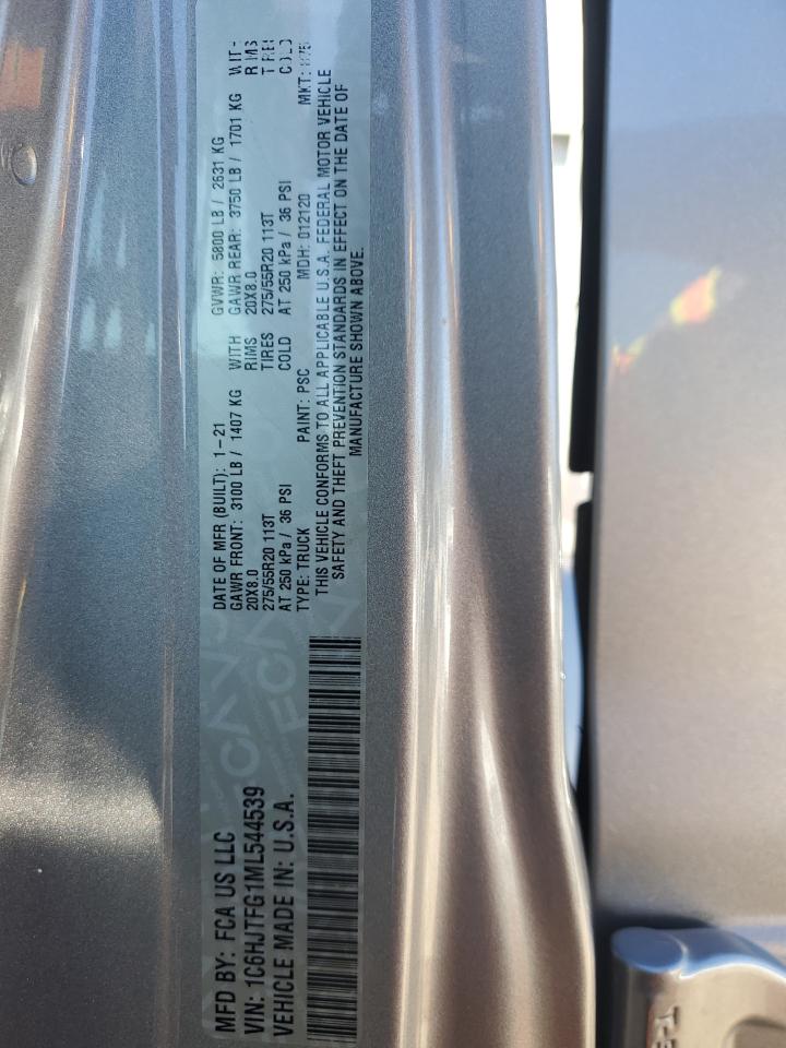 2021 Jeep Gladiator Overland VIN: 1C6HJTFG1ML544539 Lot: 82064825