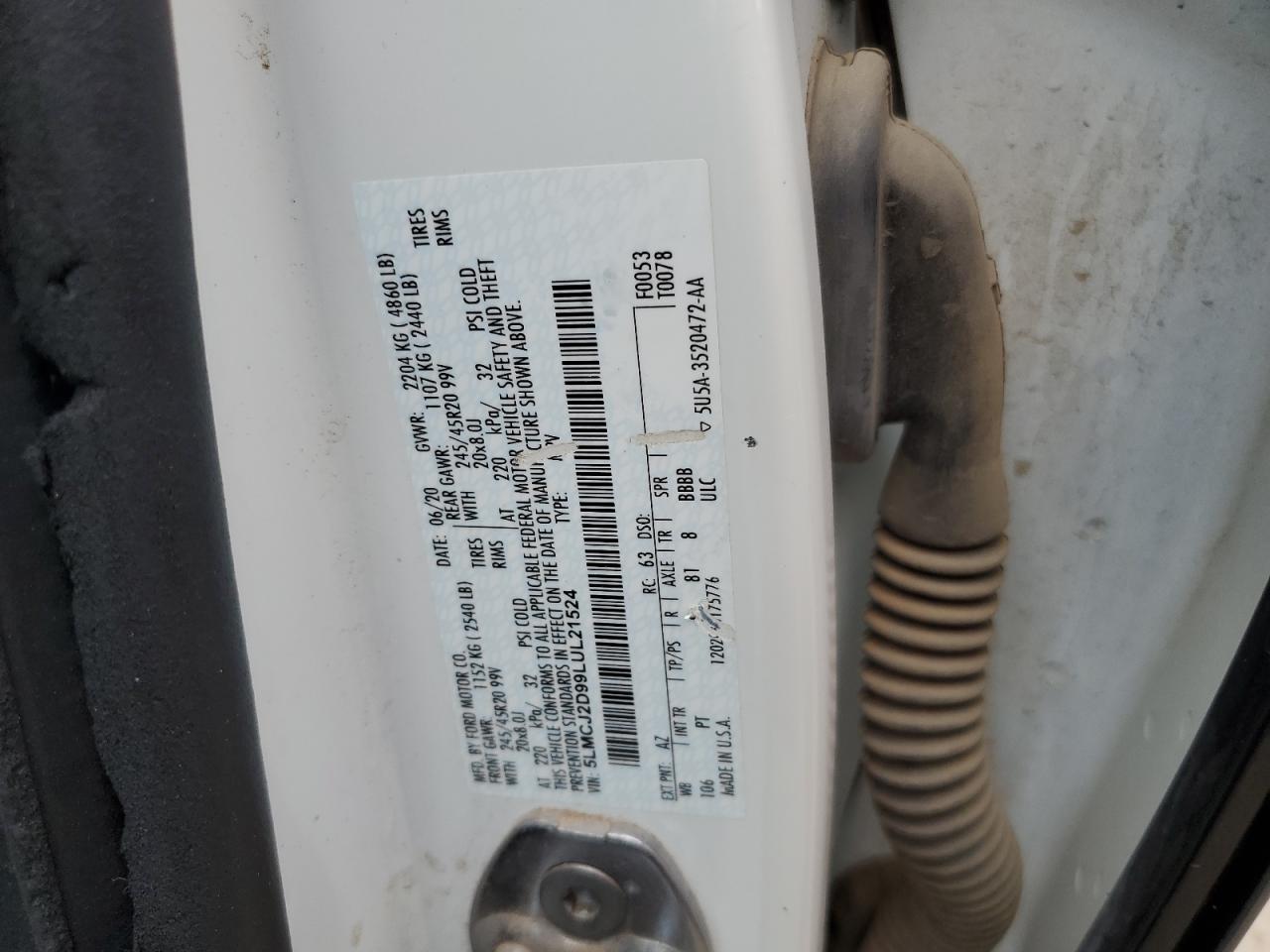 2020 Lincoln Corsair Reserve VIN: 5LMCJ2D99LUL21524 Lot: 85123665