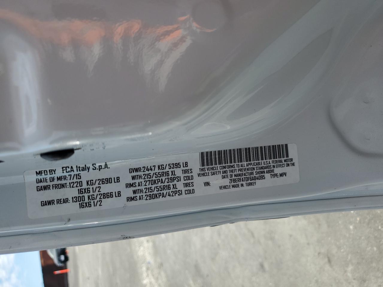 2015 Ram Promaster City VIN: ZFBERFAT0F6A84095 Lot: 82442535