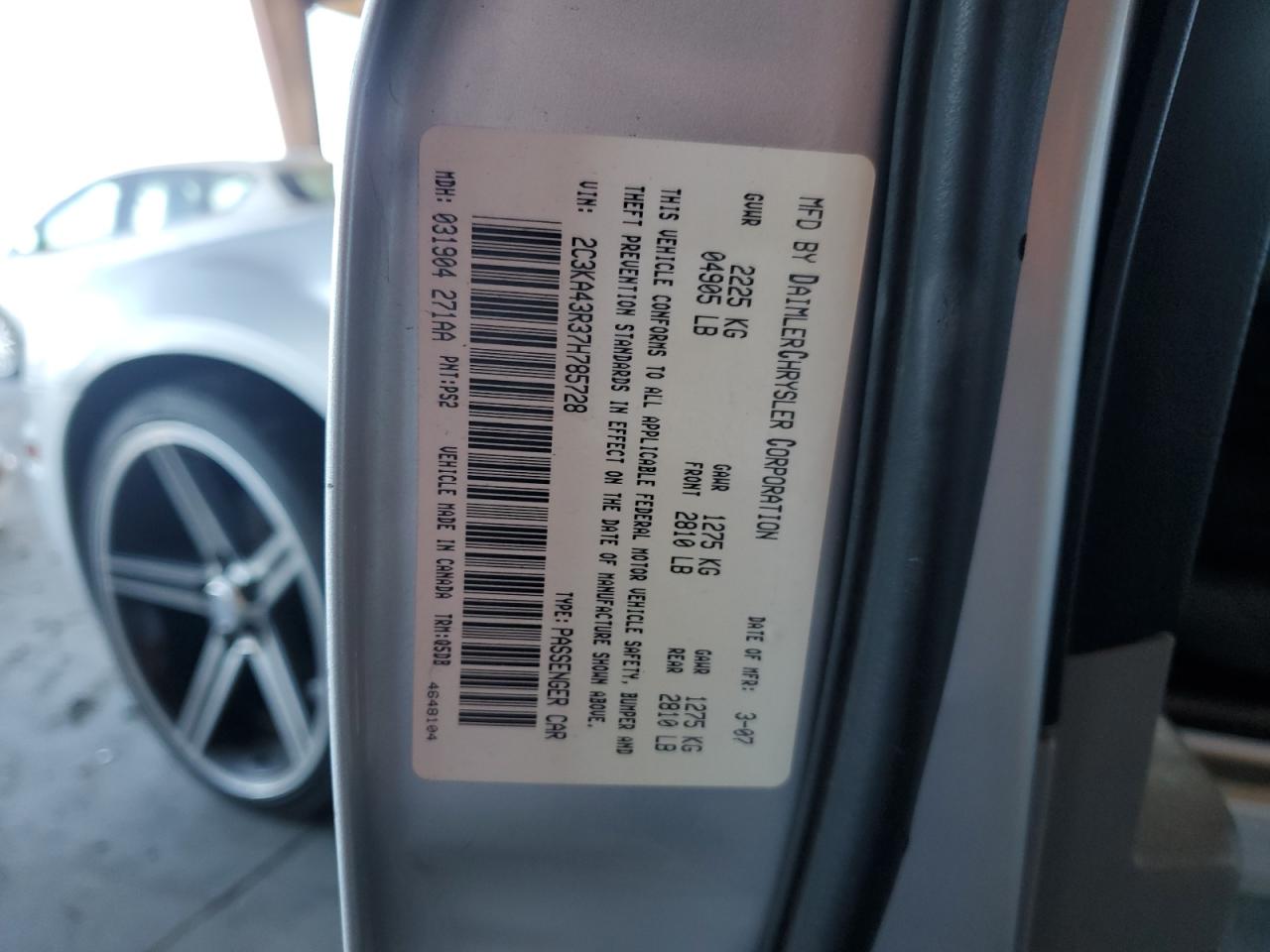 2007 Chrysler 300 VIN: 2C3KA43R37H785728 Lot: 82369005