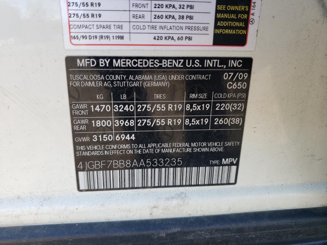 2010 Mercedes-Benz Gl 450 4Matic VIN: 4JGBF7BB8AA533235 Lot: 89656425
