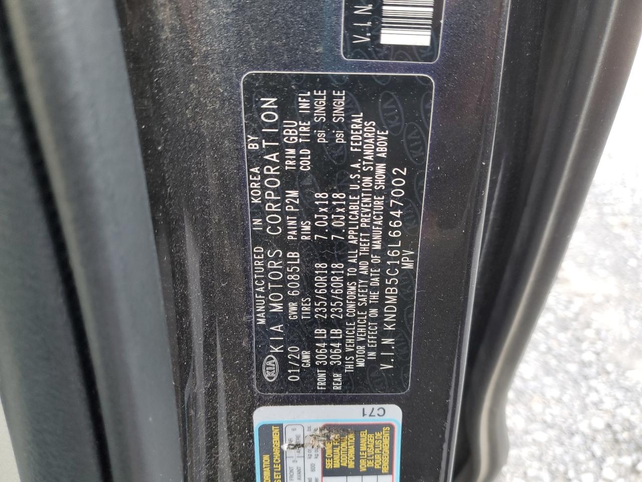 2020 Kia Sedona Lx VIN: KNDMB5C16L6647002 Lot: 85598025