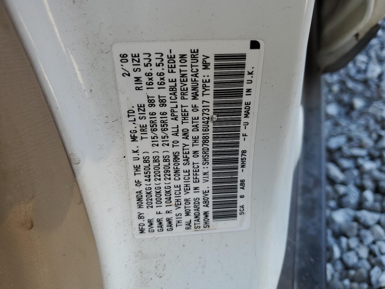 2006 Honda Cr-V Ex VIN: SHSRD78816U427317 Lot: 82516775