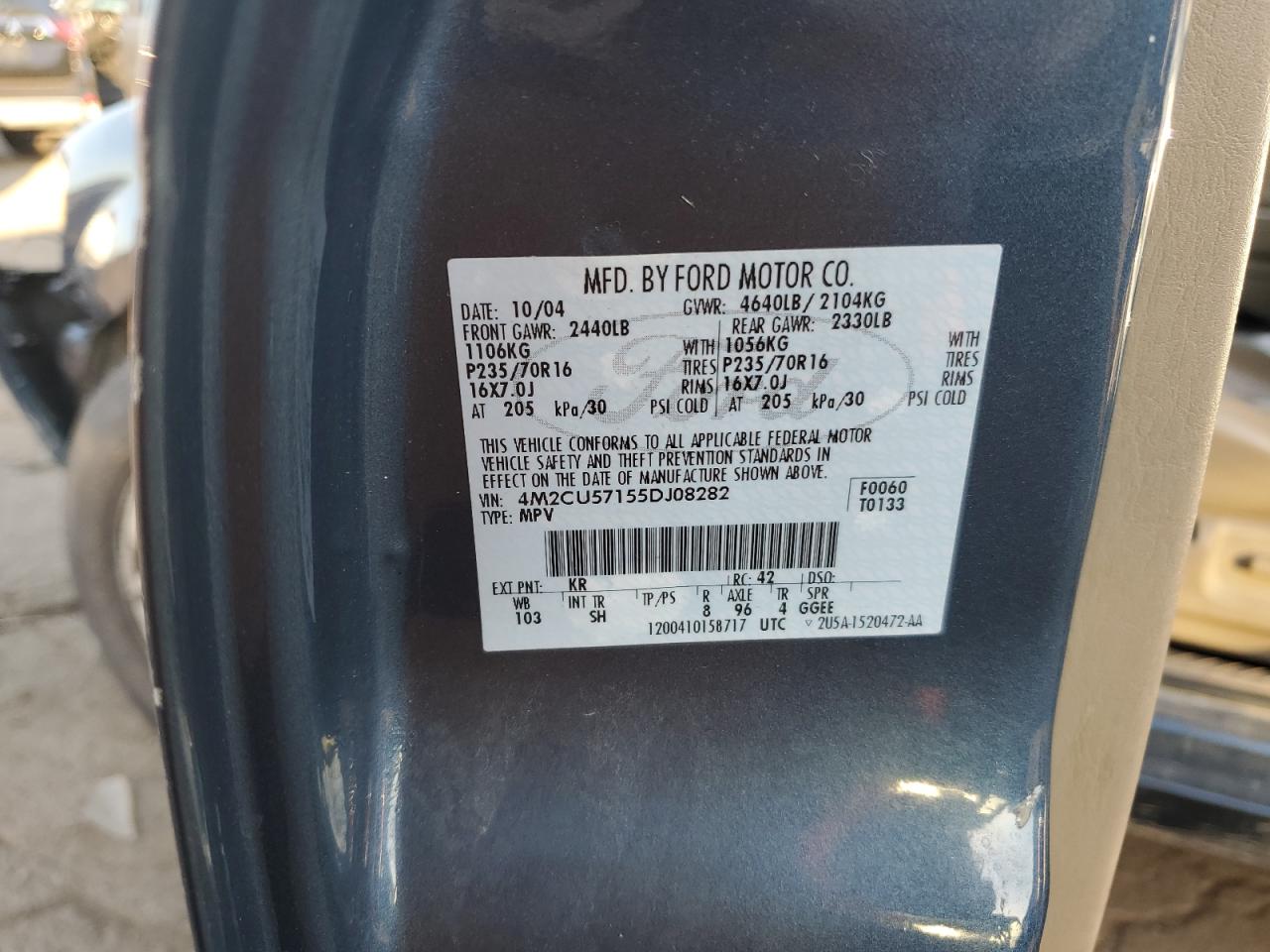 2005 Mercury Mariner VIN: 4M2CU57155DJ08282 Lot: 82220185