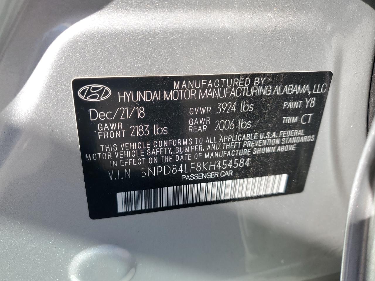 2019 Hyundai Elantra Sel VIN: 5NPD84LF8KH454584 Lot: 85150975